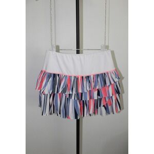 Lucky in Love Womens Tiered Ruffle Tennis Skort White Coral Navy Blue Size S